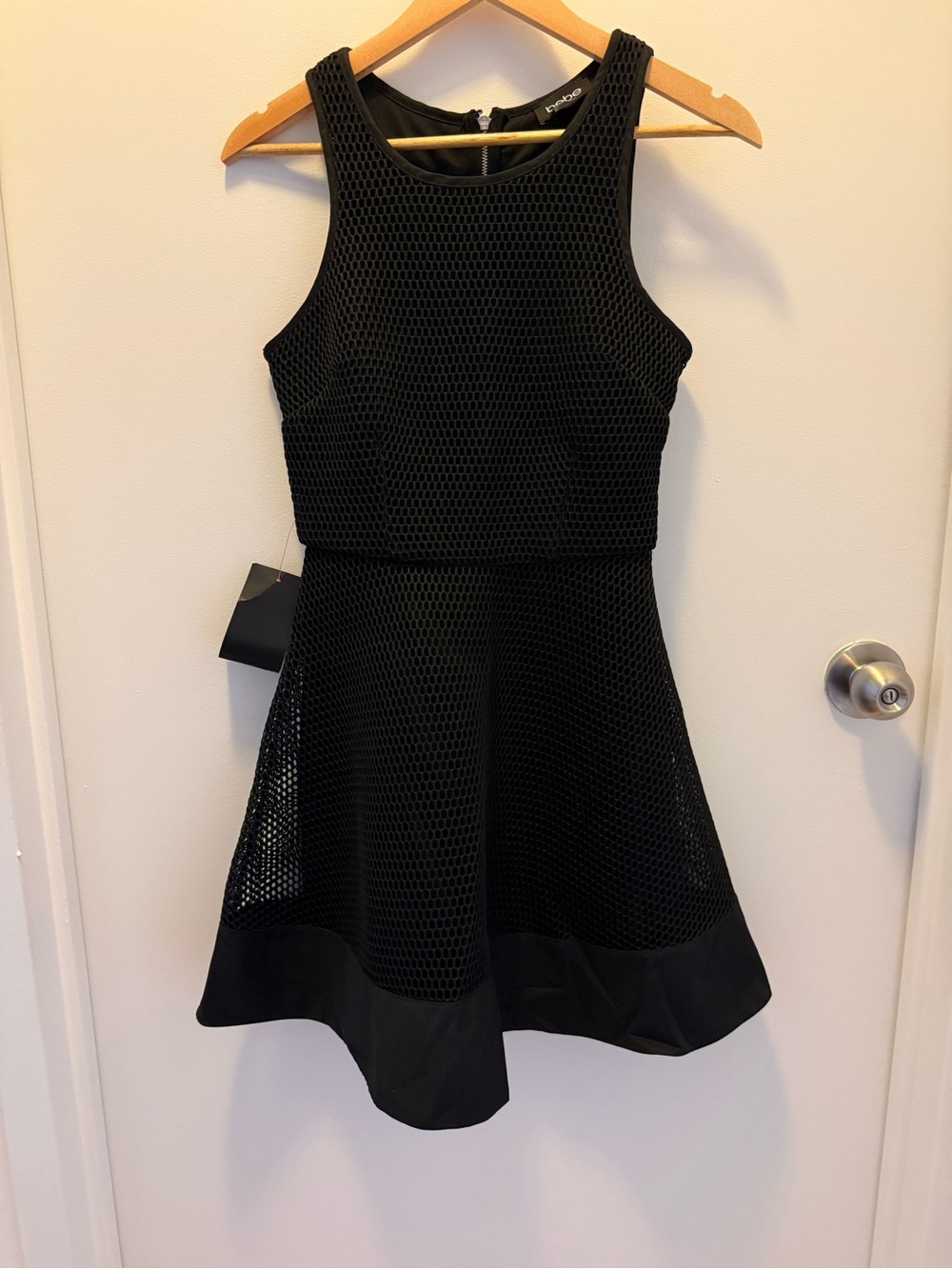 bebe Black Textured Fit-and-Flare Midi Dress